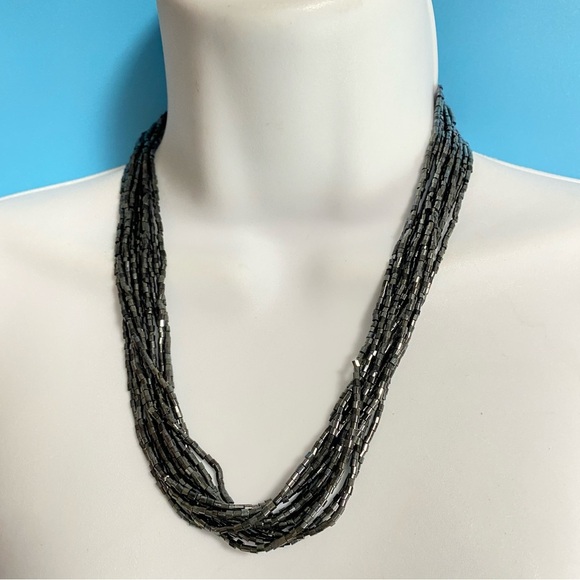 Pair of Beaded Necklaces Multistrand Gray & Silver Sparkly Necklace Bundle - Picture 4 of 5